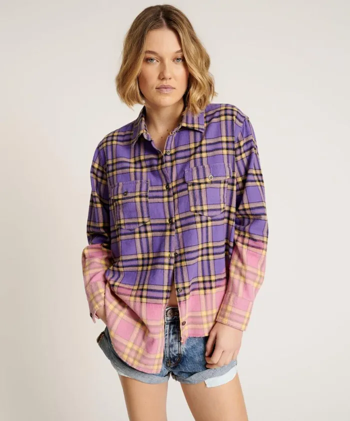 Women One Teaspoon Shirts DIP DYE FLANNEL LIBERTY SHIRT