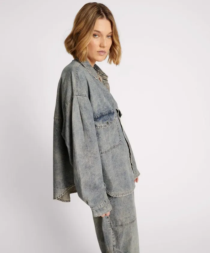 Women One Teaspoon Shirts DIRTY BLUE OVERSIZED DENIM WESTERN SHIRT Women One Teaspoon Shirts DIRTY BLUE OVERSIZED DENIM WESTERN SHIRT