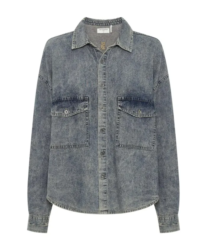 Women One Teaspoon Shirts DIRTY BLUE OVERSIZED DENIM WESTERN SHIRT Women One Teaspoon Shirts DIRTY BLUE OVERSIZED DENIM WESTERN SHIRT