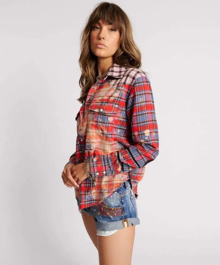 Women One Teaspoon Shirts DISTRESSED FLANNEL WESTERN SHIRT Women One Teaspoon Shirts DISTRESSED FLANNEL WESTERN SHIRT