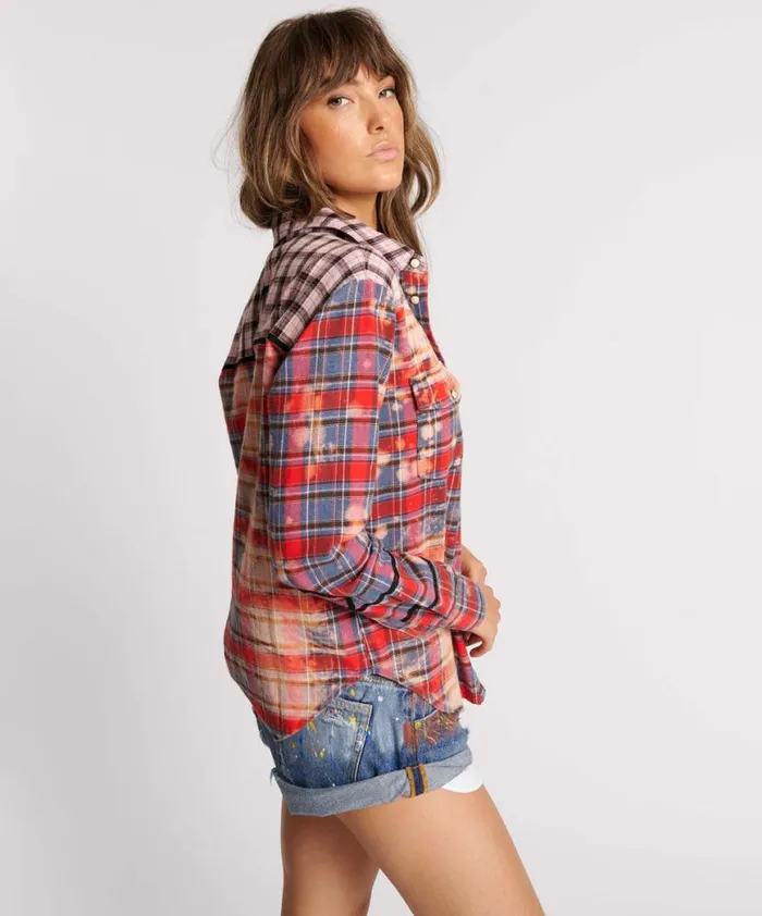 Women One Teaspoon Shirts DISTRESSED FLANNEL WESTERN SHIRT Women One Teaspoon Shirts DISTRESSED FLANNEL WESTERN SHIRT