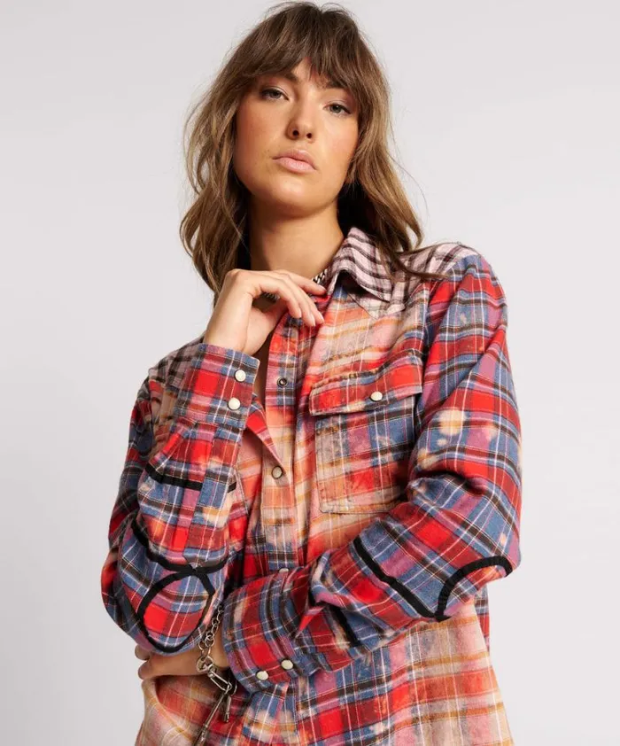 Women One Teaspoon Shirts DISTRESSED FLANNEL WESTERN SHIRT Women One Teaspoon Shirts DISTRESSED FLANNEL WESTERN SHIRT