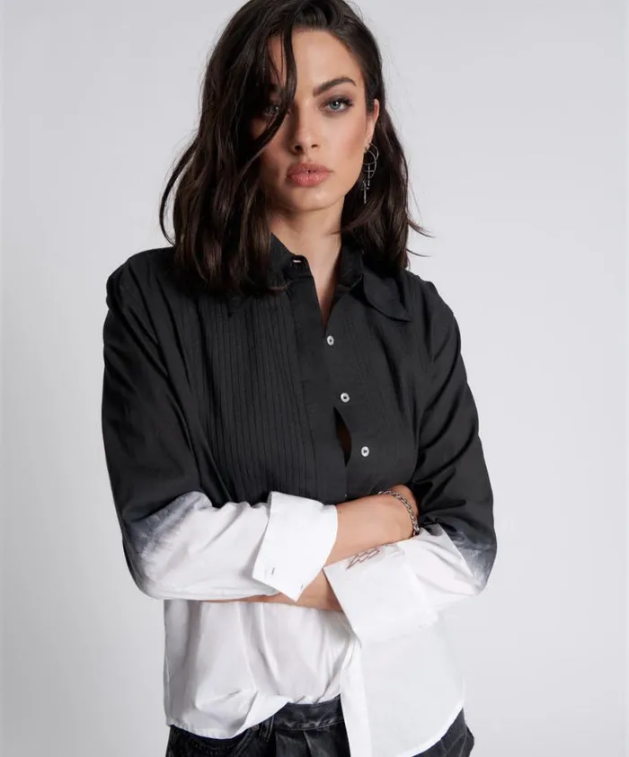 Women One Teaspoon Shirts FADE OUT TUXEDO SHIRT Women One Teaspoon Shirts FADE OUT TUXEDO SHIRT