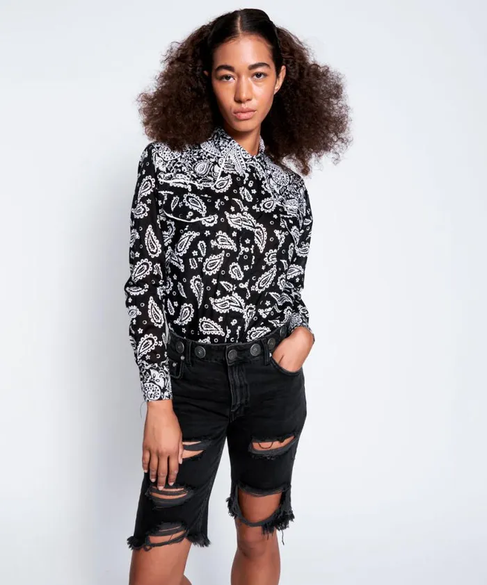Women One Teaspoon Shirts HAND BATIK PAISLEY WESTERN SHIRT Women One Teaspoon Shirts HAND BATIK PAISLEY WESTERN SHIRT