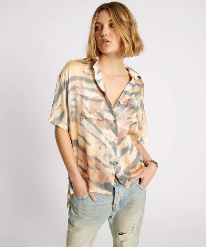Women One Teaspoon Shirts HAND PAINTED DATE NIGHT SATIN SHIRT