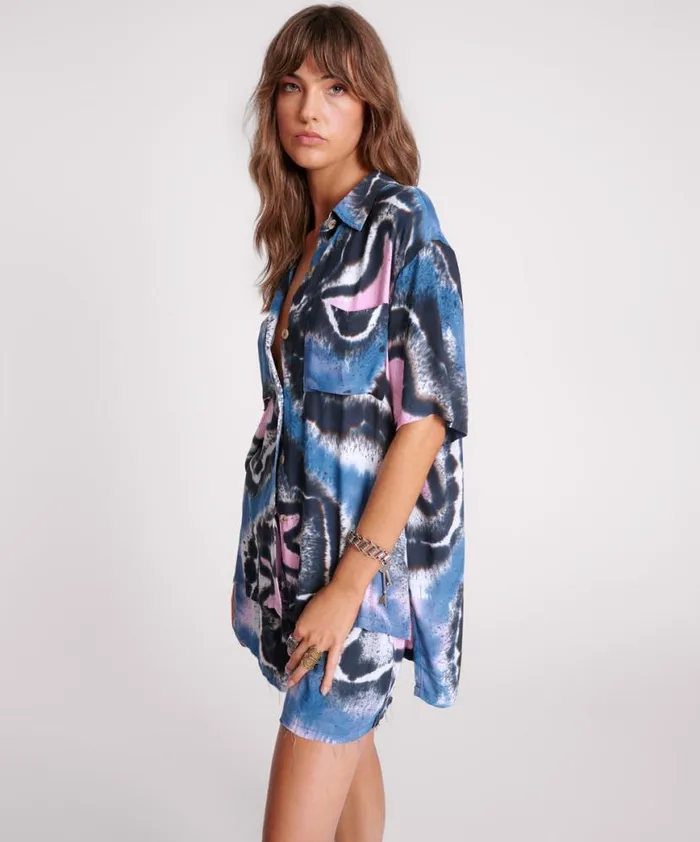 Women One Teaspoon Shirts HAND PAINTED FLORAL SHORTS SLEEVE SHIRT