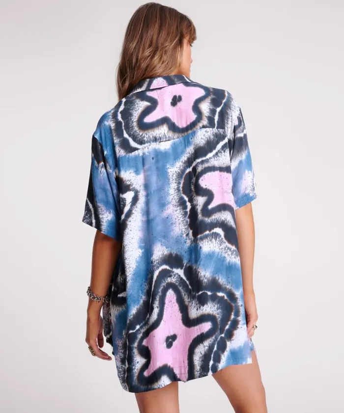 Women One Teaspoon Shirts HAND PAINTED FLORAL SHORTS SLEEVE SHIRT