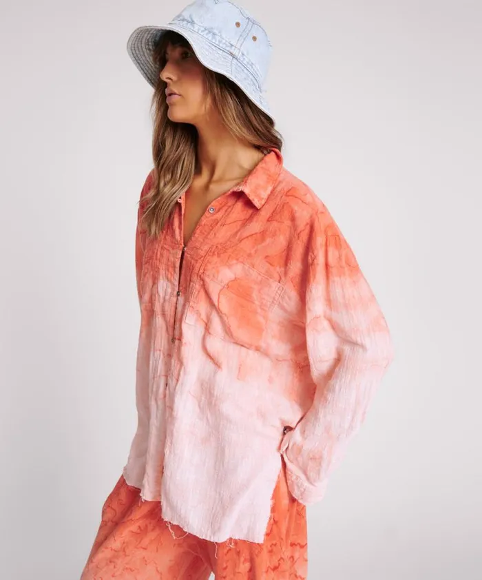 Women One Teaspoon Shirts HAND PAINTED SUNSET MUSLIN LONGLINE SHIRT Women One Teaspoon Shirts HAND PAINTED SUNSET MUSLIN LONGLINE SHIRT