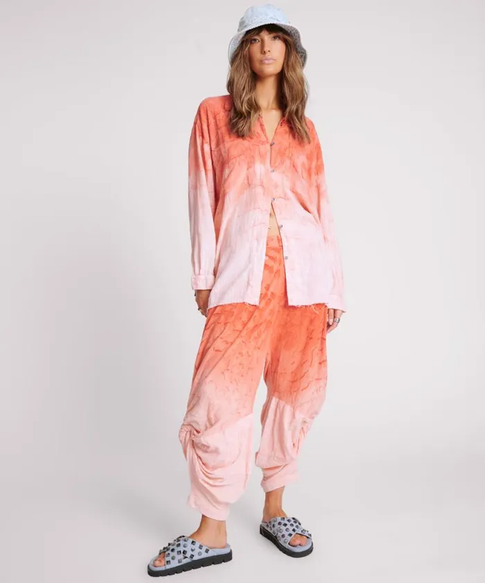 Women One Teaspoon Shirts HAND PAINTED SUNSET MUSLIN LONGLINE SHIRT Women One Teaspoon Shirts HAND PAINTED SUNSET MUSLIN LONGLINE SHIRT