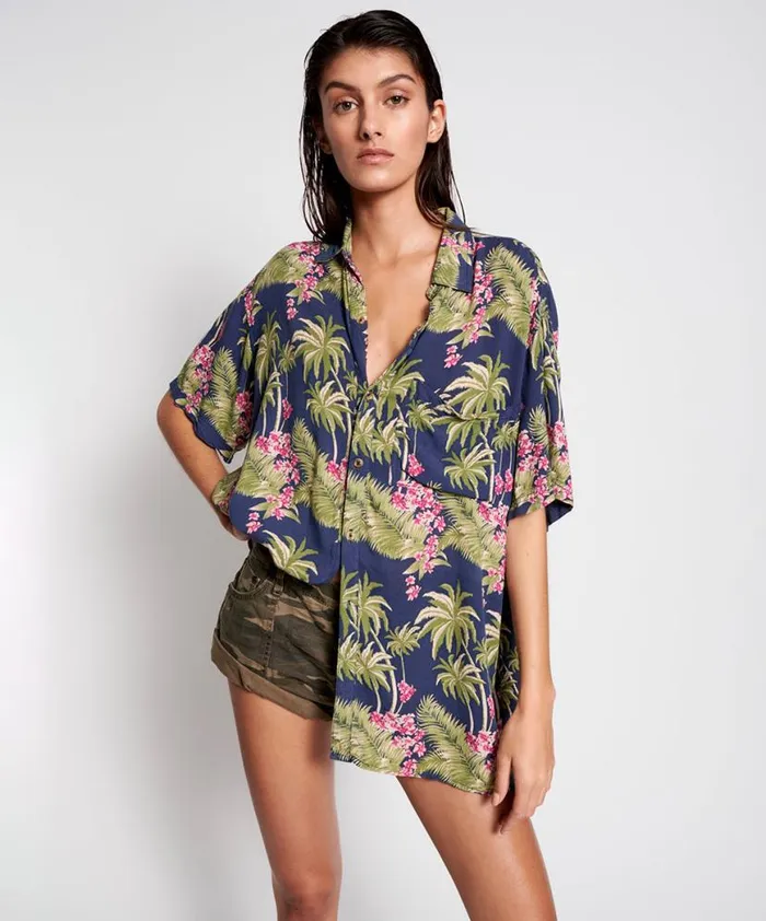 Women One Teaspoon Shirts HAWAIIAN SHIRT BLUE