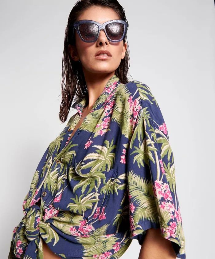 Women One Teaspoon Shirts HAWAIIAN SHIRT BLUE Women One Teaspoon Shirts HAWAIIAN SHIRT BLUE