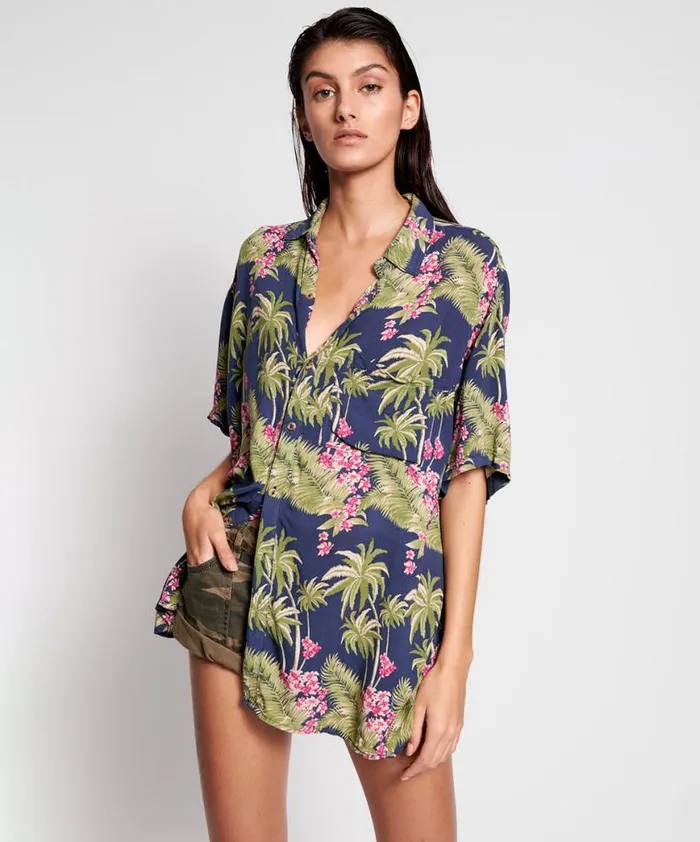 Women One Teaspoon Shirts HAWAIIAN SHIRT BLUE Women One Teaspoon Shirts HAWAIIAN SHIRT BLUE