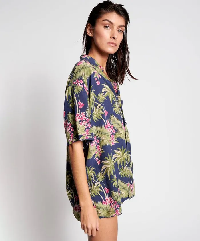 Women One Teaspoon Shirts HAWAIIAN SHIRT BLUE Women One Teaspoon Shirts HAWAIIAN SHIRT BLUE