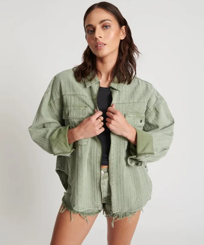 Women One Teaspoon Shirts KHAKI LOGO JACQUARD DARIA SHACKET