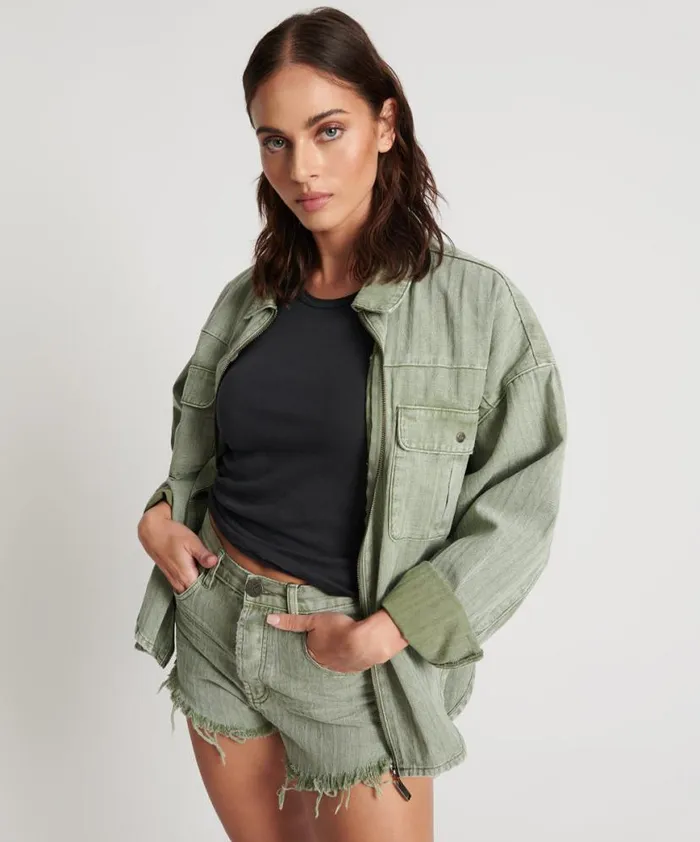 Women One Teaspoon Shirts KHAKI LOGO JACQUARD DARIA SHACKET Women One Teaspoon Shirts KHAKI LOGO JACQUARD DARIA SHACKET