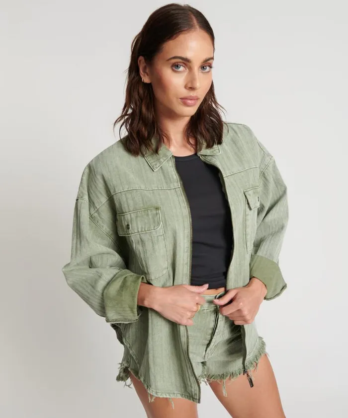 Women One Teaspoon Shirts KHAKI LOGO JACQUARD DARIA SHACKET Women One Teaspoon Shirts KHAKI LOGO JACQUARD DARIA SHACKET