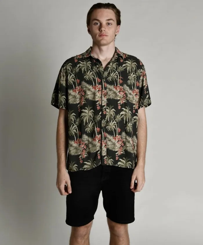 Women One Teaspoon Shirts KHAKI PALM HAWAIIAN SHIRT Women One Teaspoon Shirts KHAKI PALM HAWAIIAN SHIRT