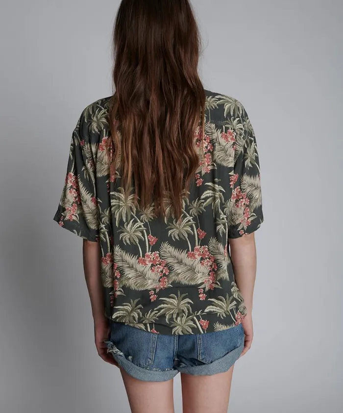 Women One Teaspoon Shirts KHAKI PALM HAWAIIAN SHIRT Women One Teaspoon Shirts KHAKI PALM HAWAIIAN SHIRT