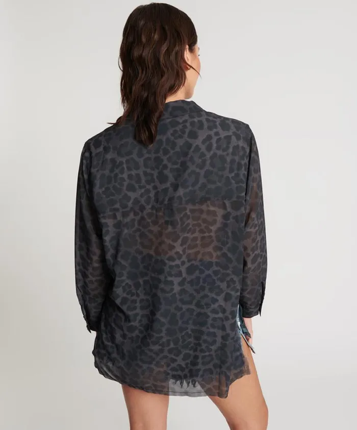 Women One Teaspoon Shirts LEOPARD CHIFFON LONGLINE SHIRT Women One Teaspoon Shirts LEOPARD CHIFFON LONGLINE SHIRT
