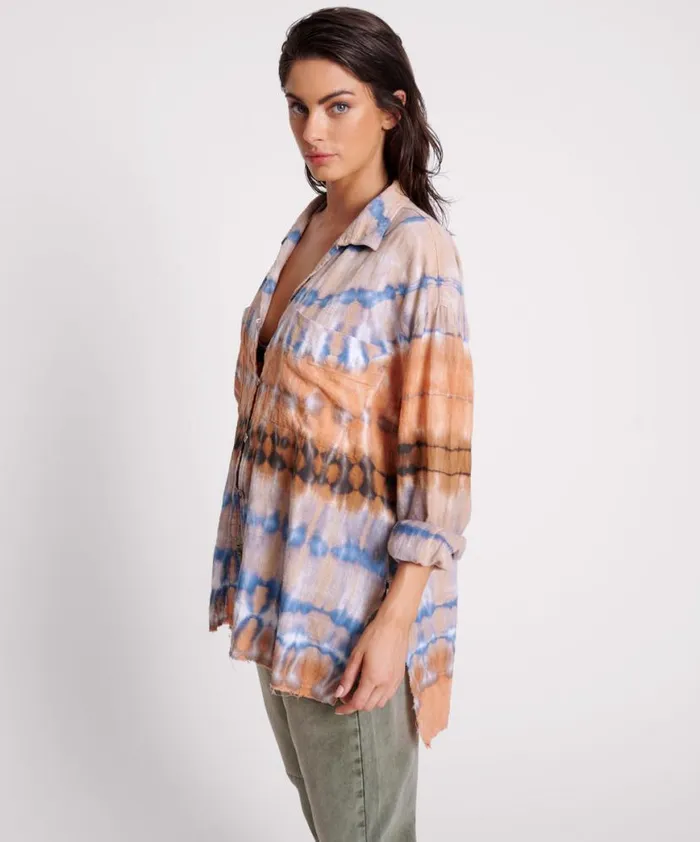 Women One Teaspoon Shirts MIRAGE HAND TIE DYED MUSLIN LONG LINE SHIRT Women One Teaspoon Shirts MIRAGE HAND TIE DYED MUSLIN LONG LINE SHIRT