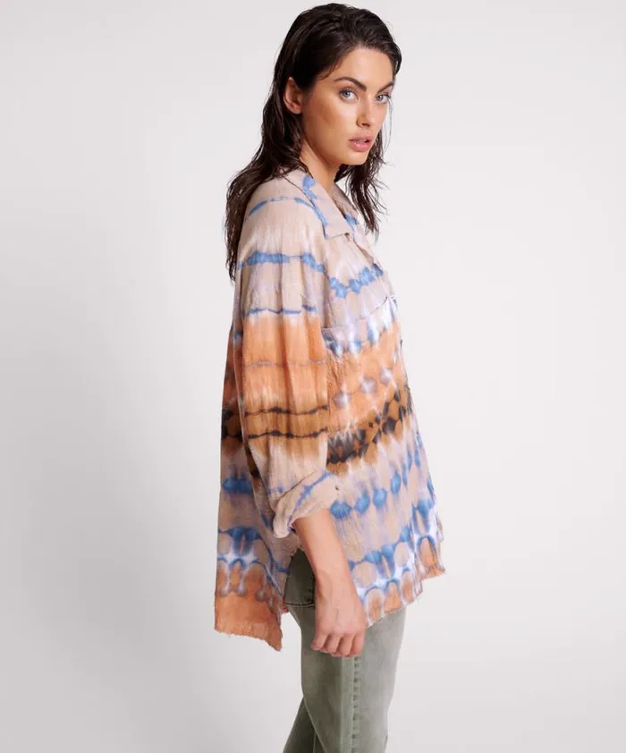 Women One Teaspoon Shirts MIRAGE HAND TIE DYED MUSLIN LONG LINE SHIRT Women One Teaspoon Shirts MIRAGE HAND TIE DYED MUSLIN LONG LINE SHIRT