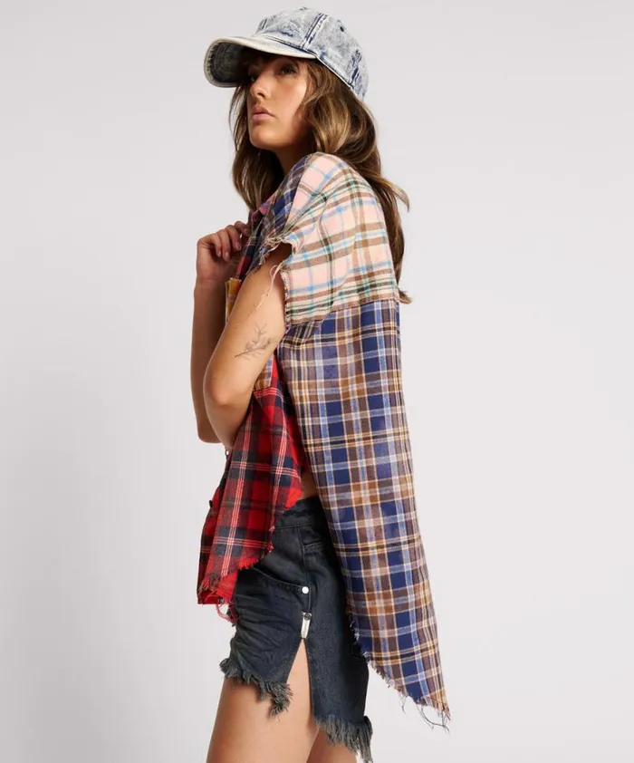 Women One Teaspoon Shirts MIXED FLANNEL CUT OFF DARIA SHIRT Women One Teaspoon Shirts MIXED FLANNEL CUT OFF DARIA SHIRT