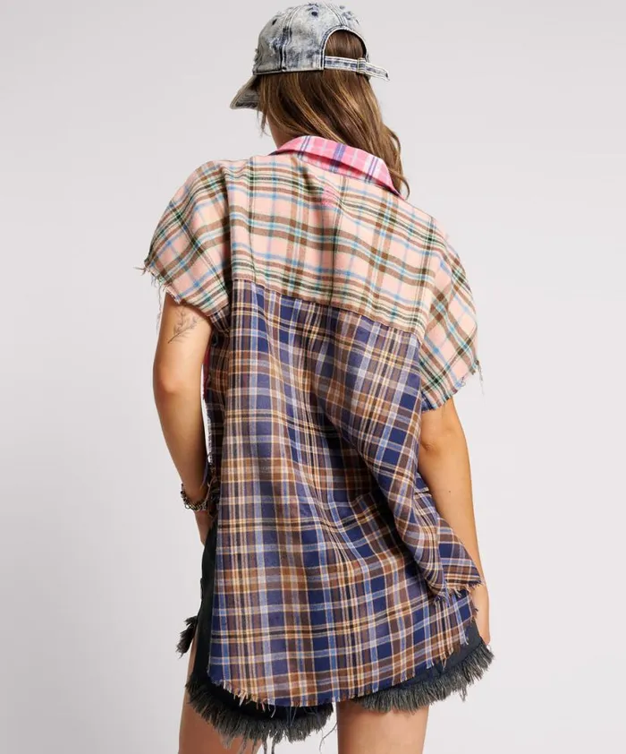 Women One Teaspoon Shirts MIXED FLANNEL CUT OFF DARIA SHIRT Women One Teaspoon Shirts MIXED FLANNEL CUT OFF DARIA SHIRT