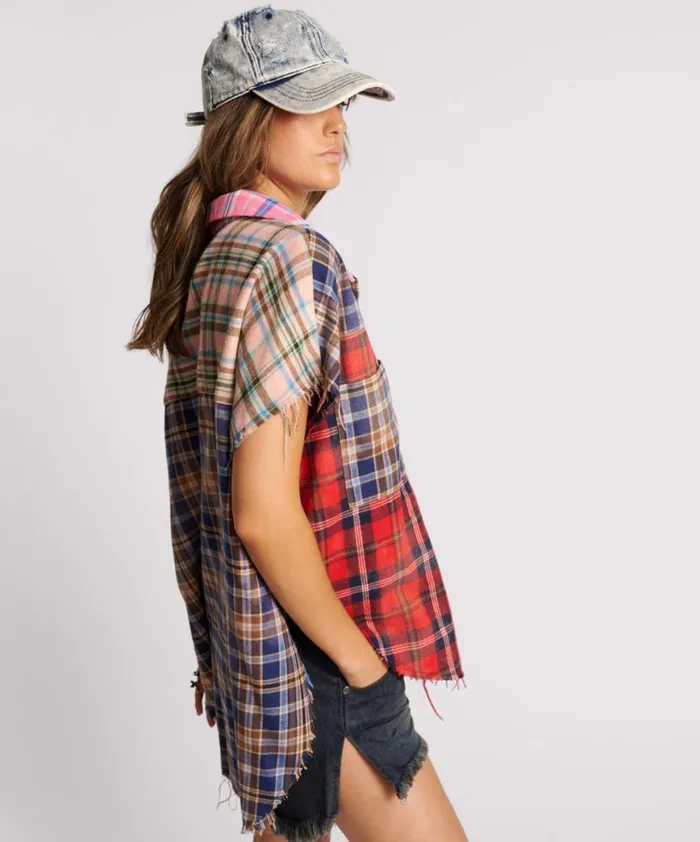 Women One Teaspoon Shirts MIXED FLANNEL CUT OFF DARIA SHIRT Women One Teaspoon Shirts MIXED FLANNEL CUT OFF DARIA SHIRT