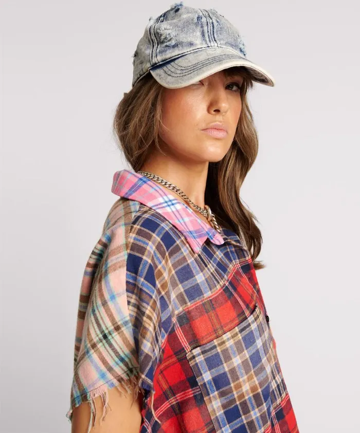 Women One Teaspoon Shirts MIXED FLANNEL CUT OFF DARIA SHIRT Women One Teaspoon Shirts MIXED FLANNEL CUT OFF DARIA SHIRT