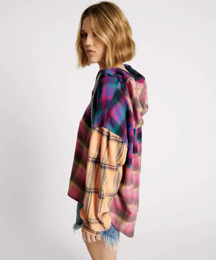 Women One Teaspoon Shirts MIXED FLANNEL HOODED SHIRT Women One Teaspoon Shirts MIXED FLANNEL HOODED SHIRT
