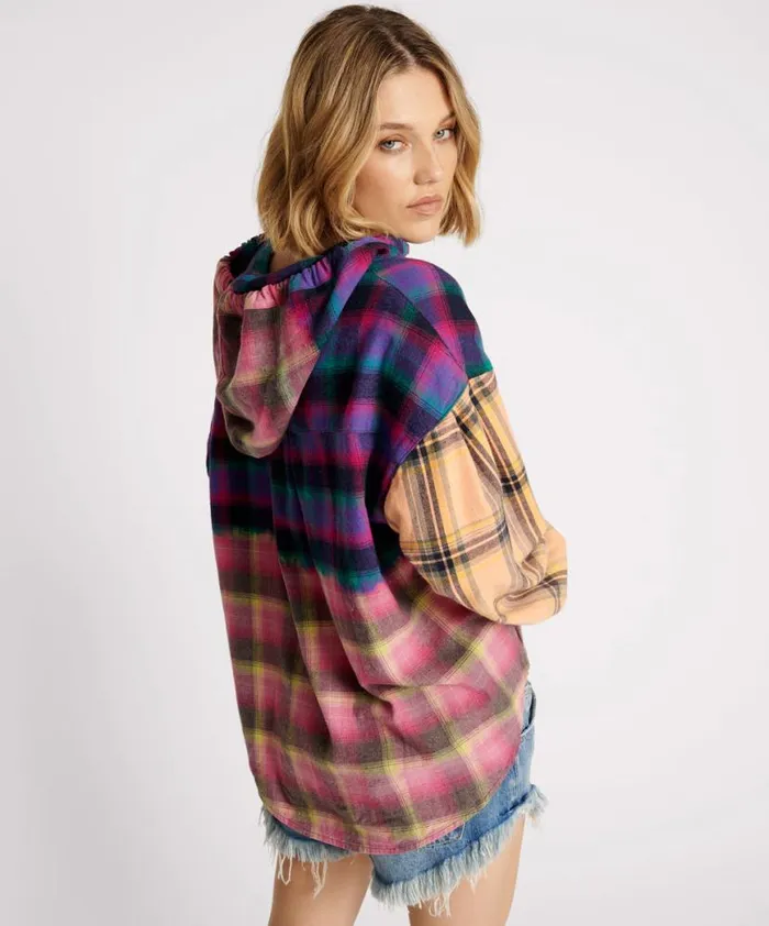 Women One Teaspoon Shirts MIXED FLANNEL HOODED SHIRT Women One Teaspoon Shirts MIXED FLANNEL HOODED SHIRT