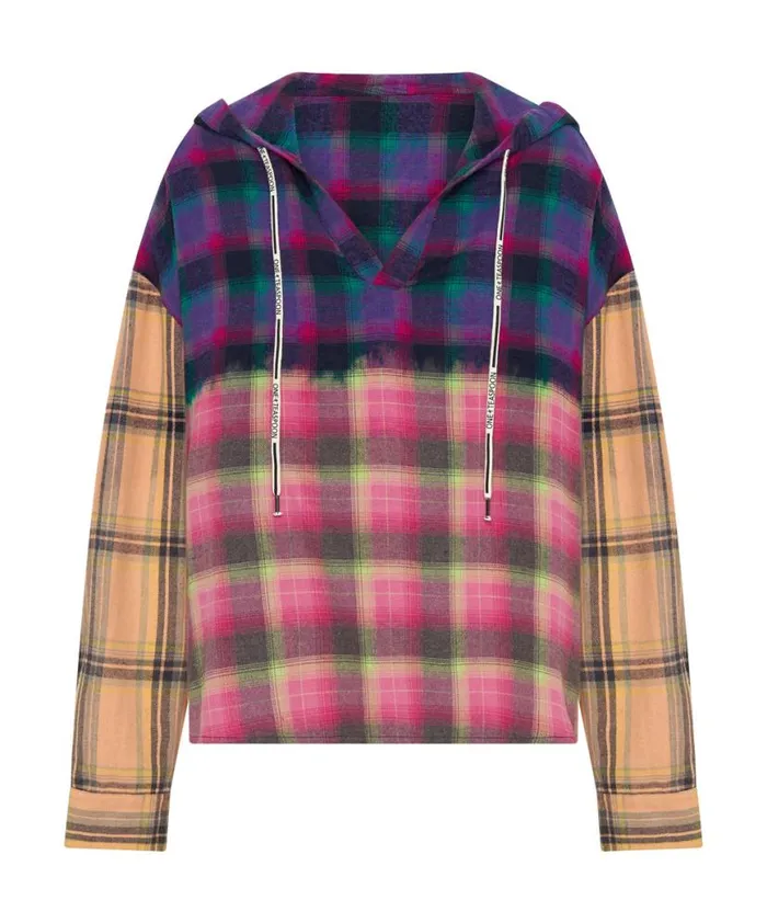 Women One Teaspoon Shirts MIXED FLANNEL HOODED SHIRT Women One Teaspoon Shirts MIXED FLANNEL HOODED SHIRT