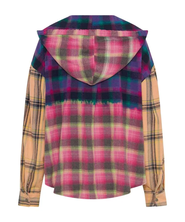 Women One Teaspoon Shirts MIXED FLANNEL HOODED SHIRT Women One Teaspoon Shirts MIXED FLANNEL HOODED SHIRT