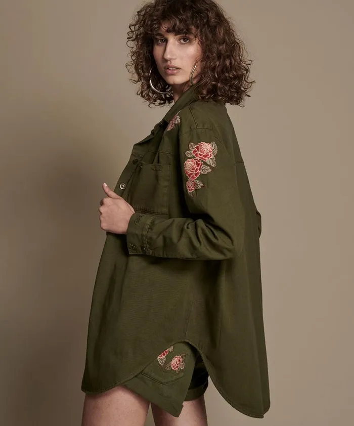 Women One Teaspoon Shirts OLIVE WILD ROSE MILITARY SHIRT Women One Teaspoon Shirts OLIVE WILD ROSE MILITARY SHIRT