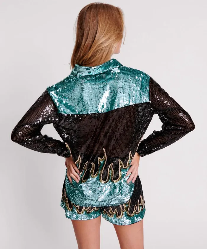 Women One Teaspoon Shirts ON FIRE HAND SEQUIN WESTERN SHIRT