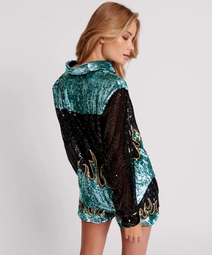 Women One Teaspoon Shirts ON FIRE HAND SEQUIN WESTERN SHIRT
