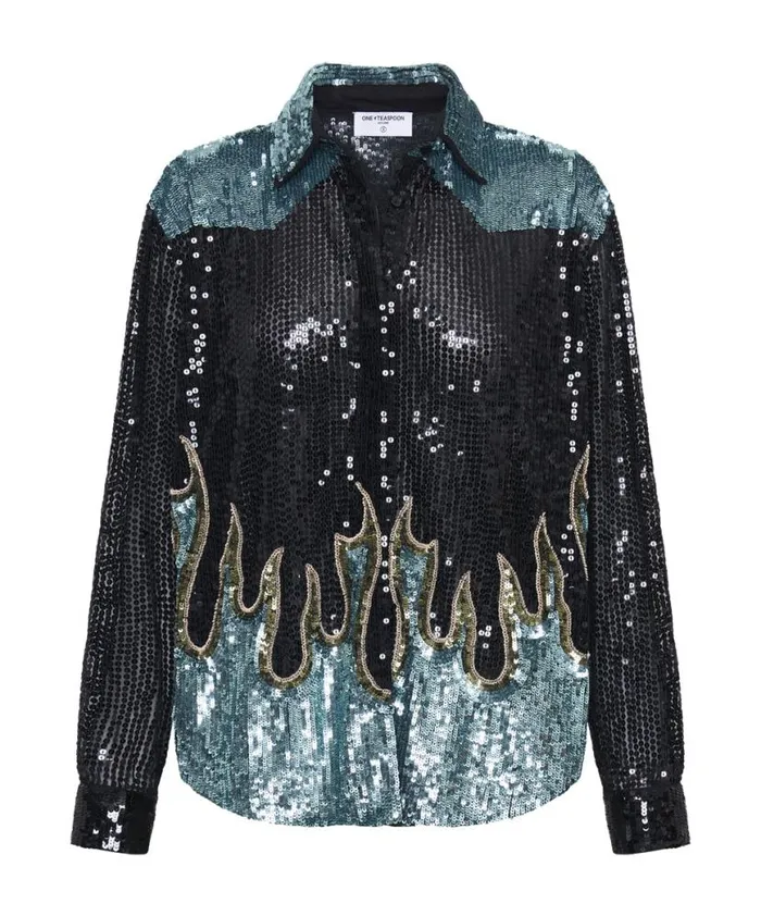 Women One Teaspoon Shirts ON FIRE HAND SEQUIN WESTERN SHIRT