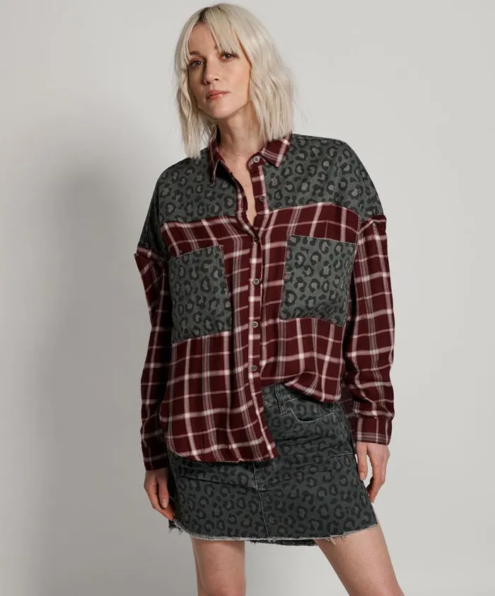 Women One Teaspoon Shirts OXBLOOD CHECK MOTLEY SHIRT
