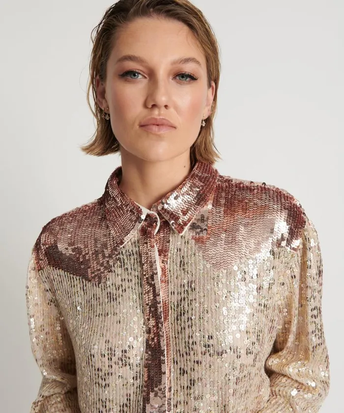 Women One Teaspoon Shirts ROSE GOLD HAND SEQUIN WESTERN SHIRT