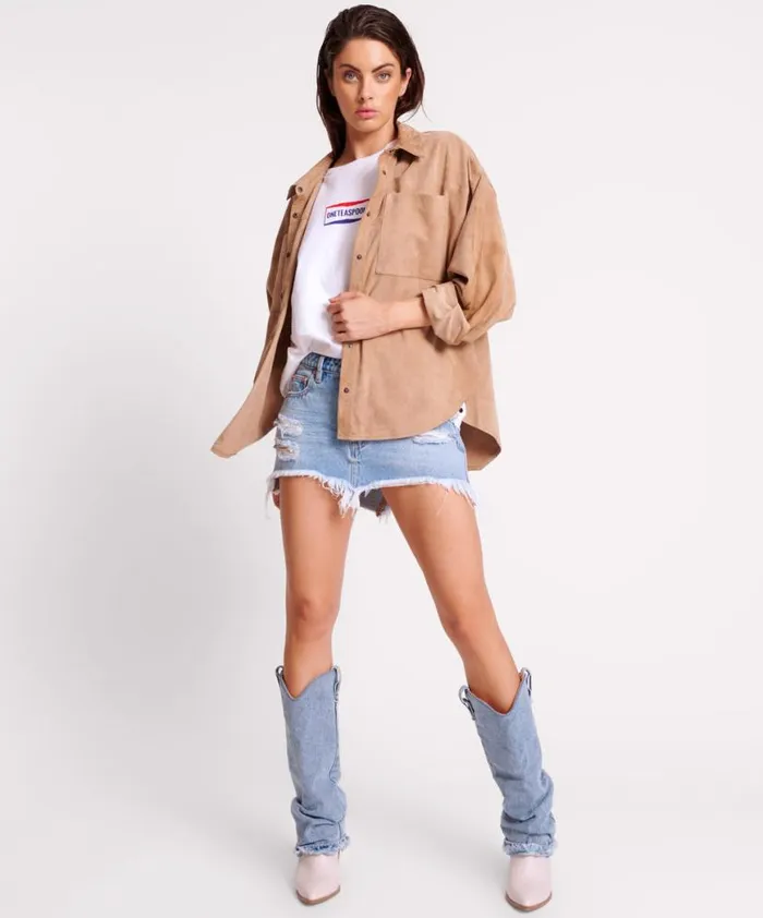 Women One Teaspoon Shirts SAND SUEDE LEATHER DARIA SHACKET