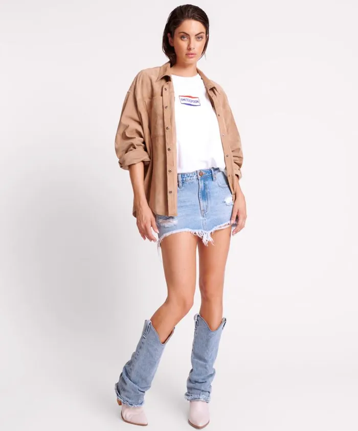 Women One Teaspoon Shirts SAND SUEDE LEATHER DARIA SHACKET Women One Teaspoon Shirts SAND SUEDE LEATHER DARIA SHACKET