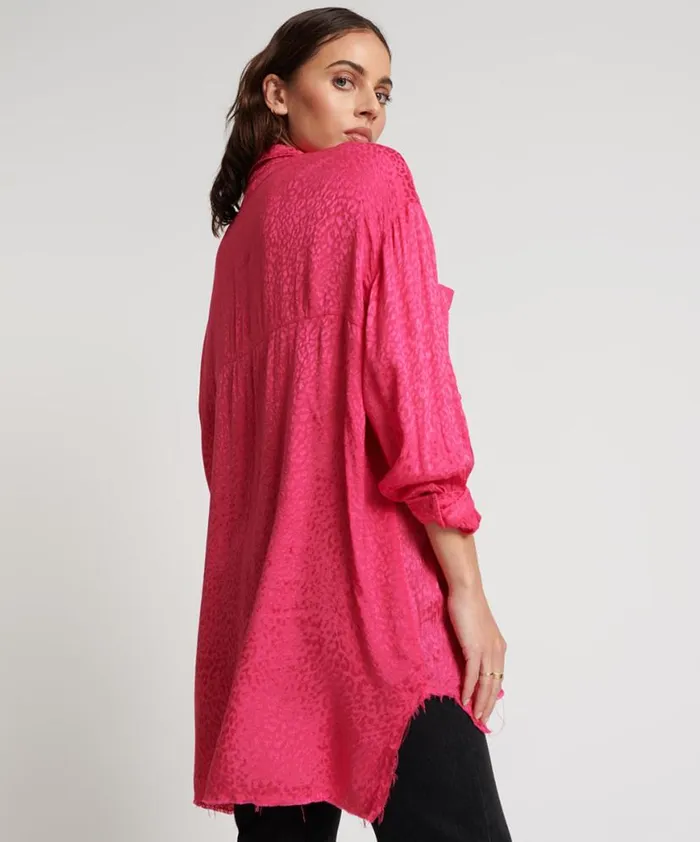 Women One Teaspoon Shirts SHOCKING PINK JACQUARD LONGLINE SHIRT Women One Teaspoon Shirts SHOCKING PINK JACQUARD LONGLINE SHIRT