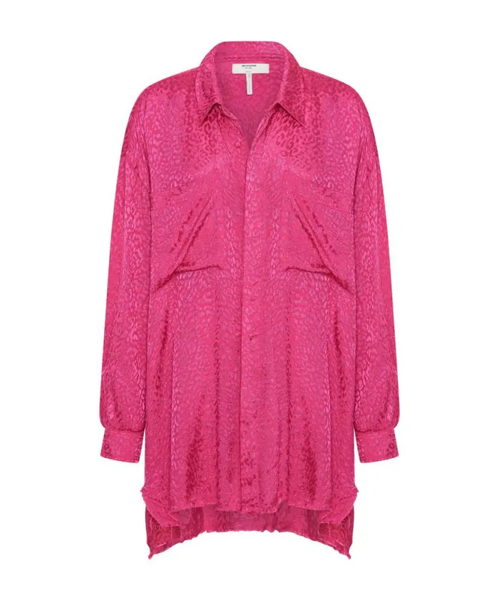 Women One Teaspoon Shirts SHOCKING PINK JACQUARD LONGLINE SHIRT Women One Teaspoon Shirts SHOCKING PINK JACQUARD LONGLINE SHIRT