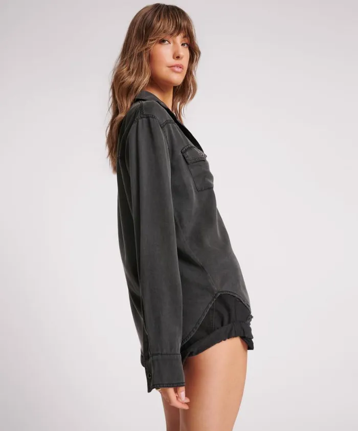Women One Teaspoon Shirts SOFT BLACK TENCEL WESTERN SHIRT Women One Teaspoon Shirts SOFT BLACK TENCEL WESTERN SHIRT