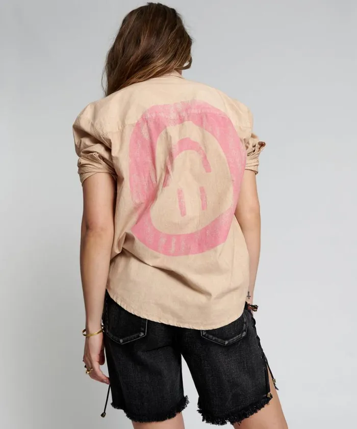 Women One Teaspoon Shirts STONED SMILEY BACK TUX SHIRT Women One Teaspoon Shirts STONED SMILEY BACK TUX SHIRT