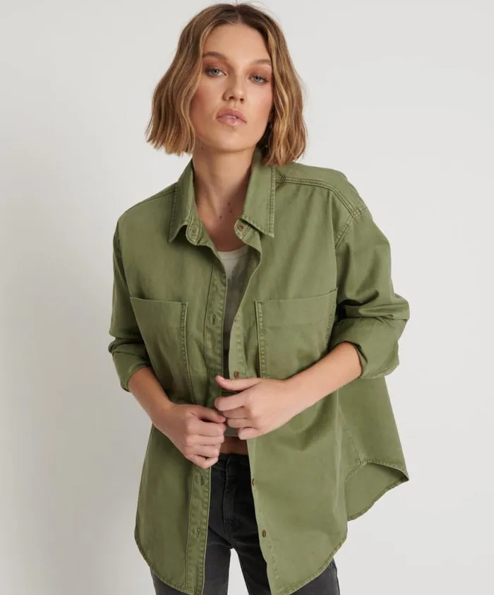 Women One Teaspoon Shirts SUPER KHAKI SOHO SHIRT