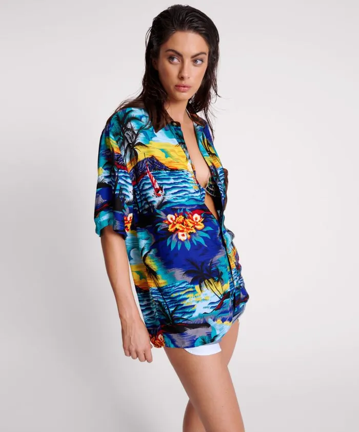 Women One Teaspoon Shirts UTOPIA LEOPARD PRINT HAWAIIAN SHIRT