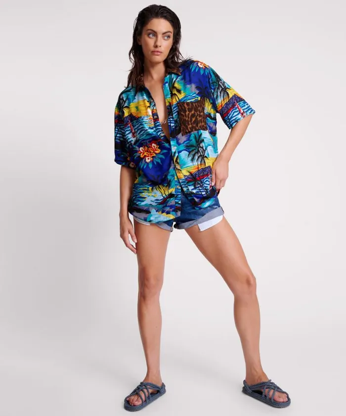 Women One Teaspoon Shirts UTOPIA LEOPARD PRINT HAWAIIAN SHIRT