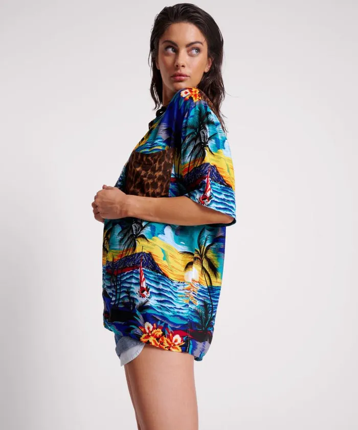 Women One Teaspoon Shirts UTOPIA LEOPARD PRINT HAWAIIAN SHIRT