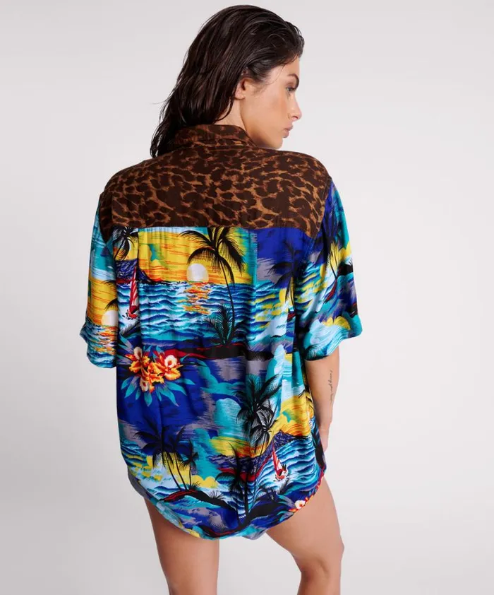 Women One Teaspoon Shirts UTOPIA LEOPARD PRINT HAWAIIAN SHIRT